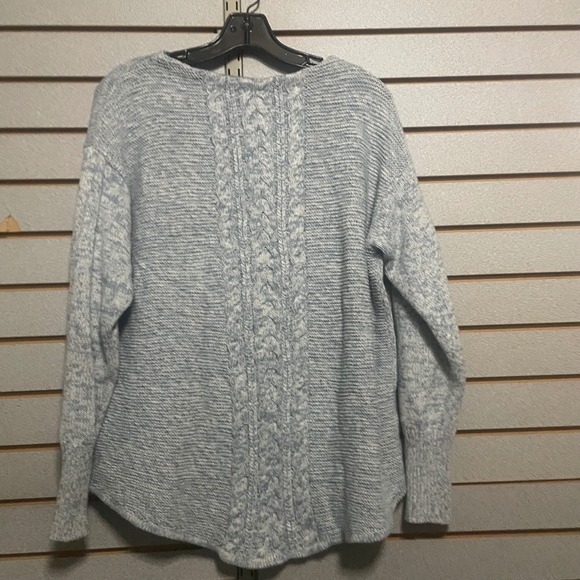 Chaps Sweaters - Chaps Womens Blue White Marled Cable Knit Back Crew Neck Sweater Large L